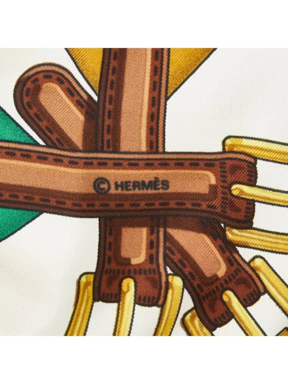 Hermes Carre 90 les Sangles Suspender Belt Scarf White Multicolor Silk